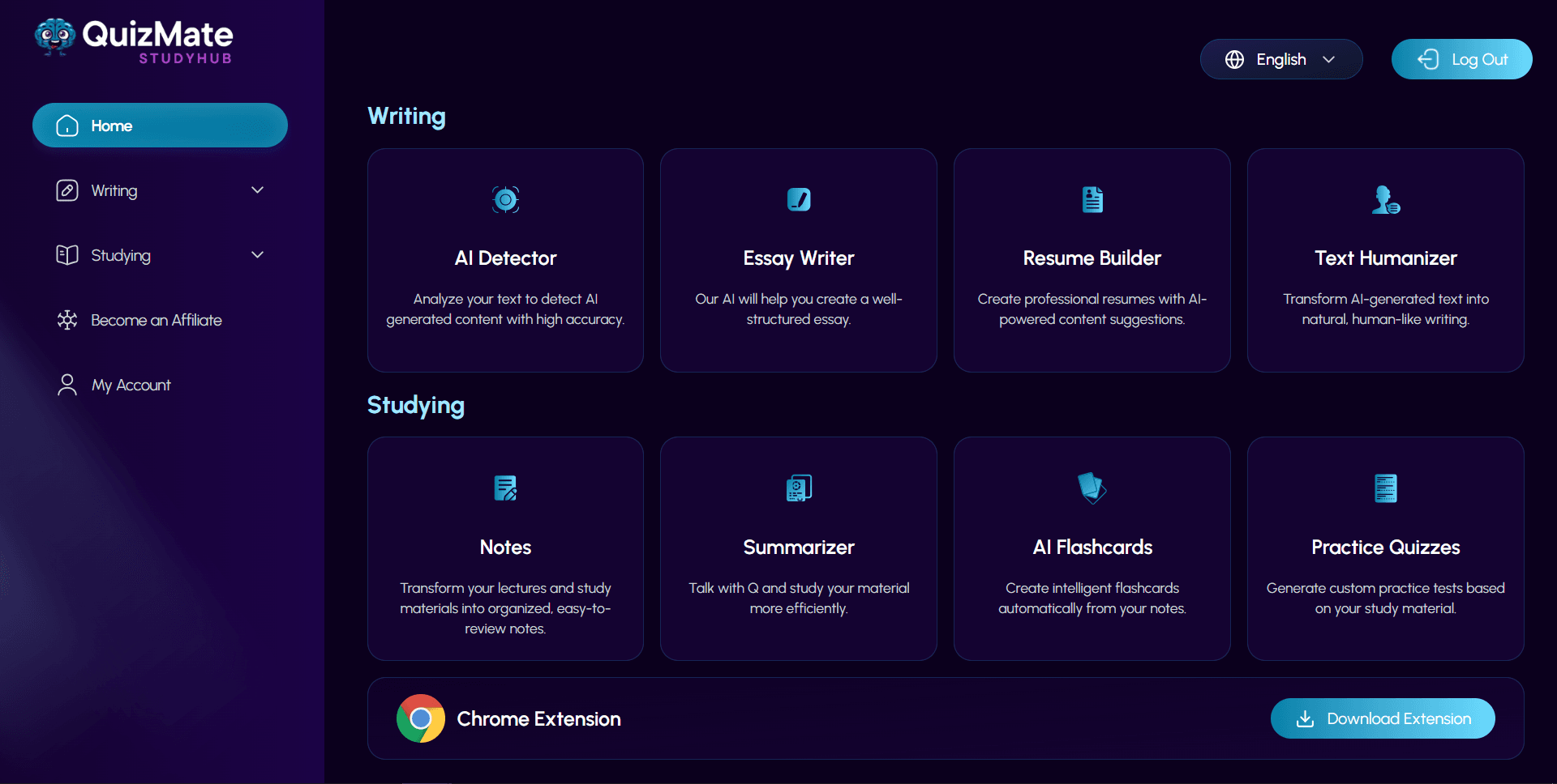 QuizMate Study Hub overview